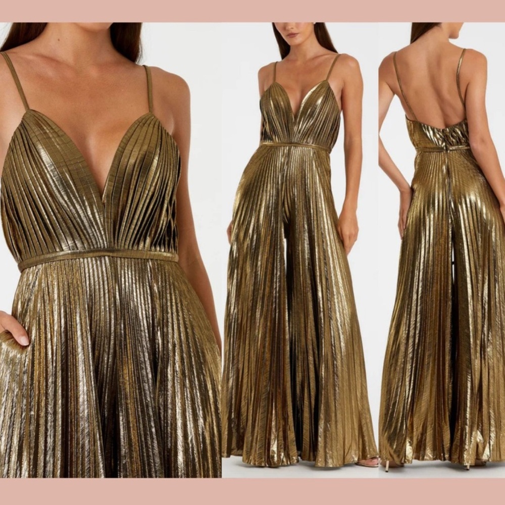 ISENA Mac Duggal Gold Pleated Jumpsuit